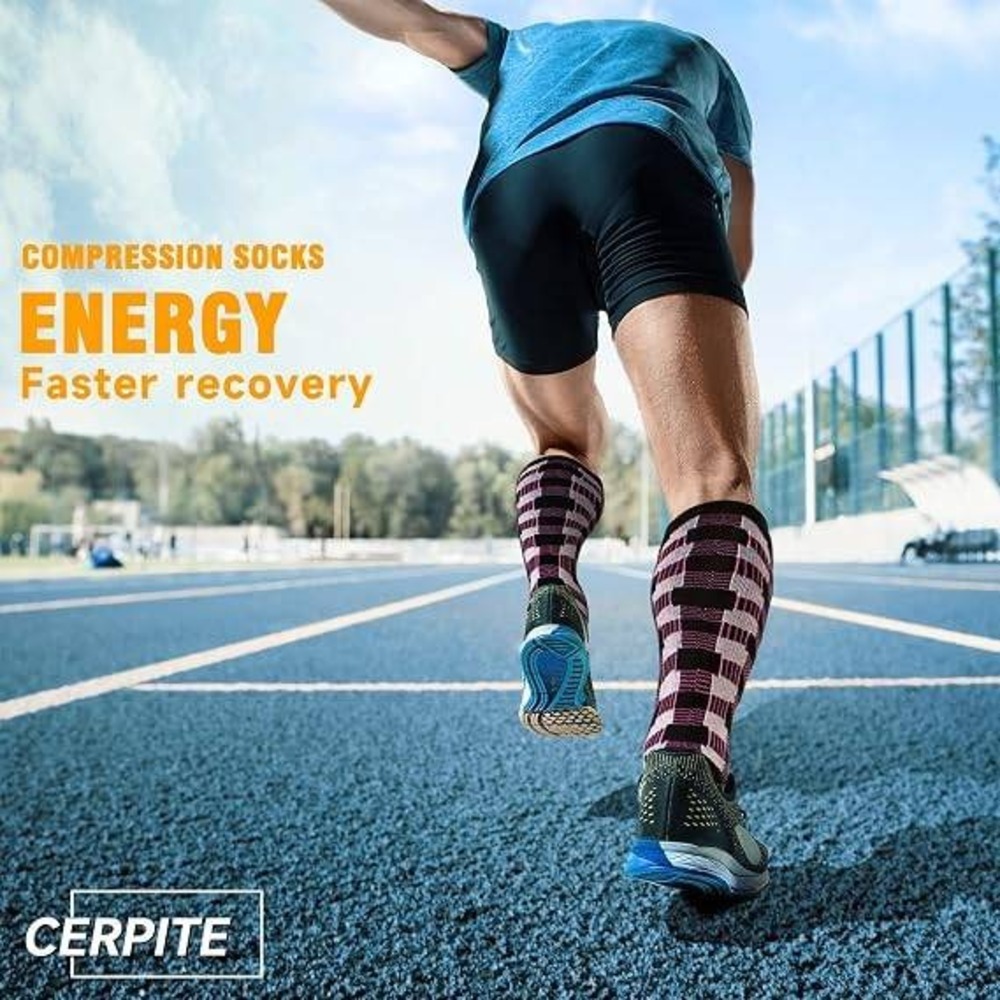 Set of 6 Pairs cerpite Compression Socks L-XL for Women & Men Knee High 20-30 - Picture 4 of 6